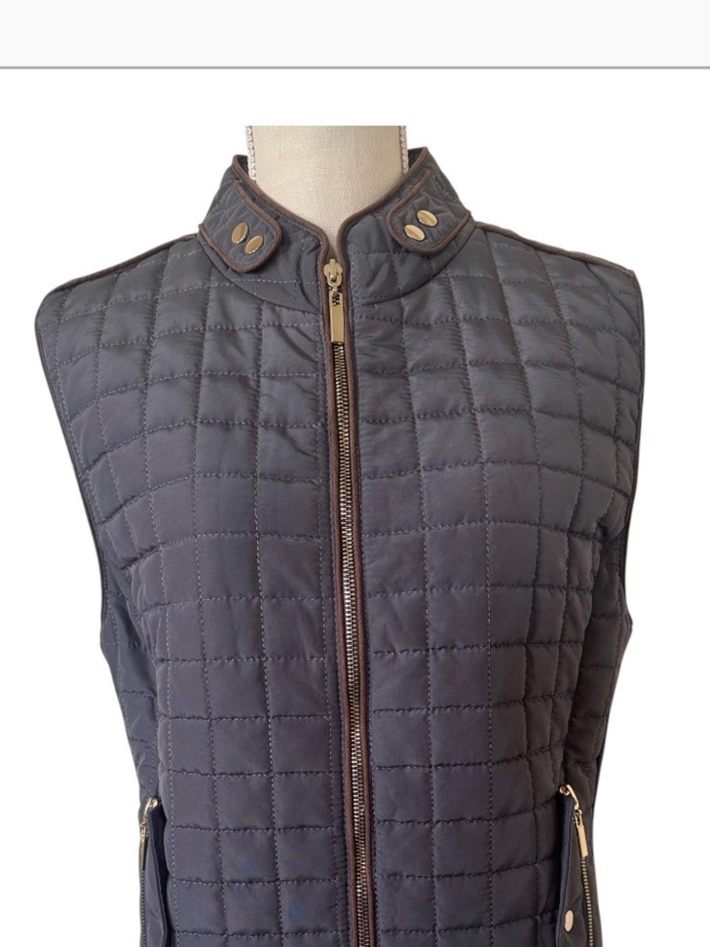 DAISY Brown Quilted Sleeveless Zip Vest Gold Hardware Layering Piece XL Outdoor